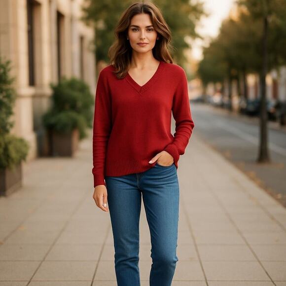 Pendleton 100% Merino Wool V-Neck Pullover Sweater Medium Red Preppy Academic - Picture 1 of 9
